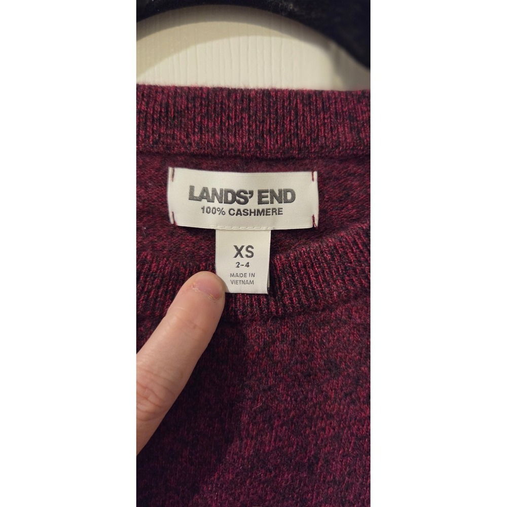 Lands' End 100% Cashmere Puff Sleeve Sweater XS Burgundy Heather Italian Yarn - Picture 2 of 6